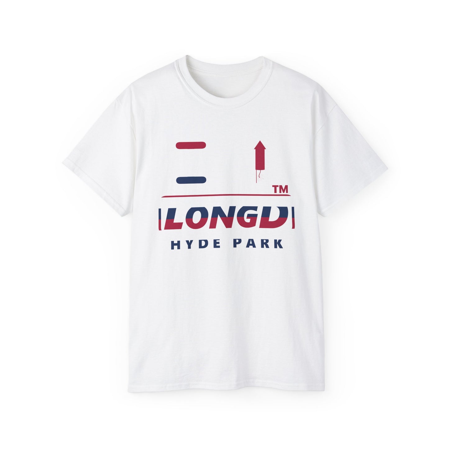 I firecracker LongD positive horizontal 6-striped Hyde Park logo cotton tee