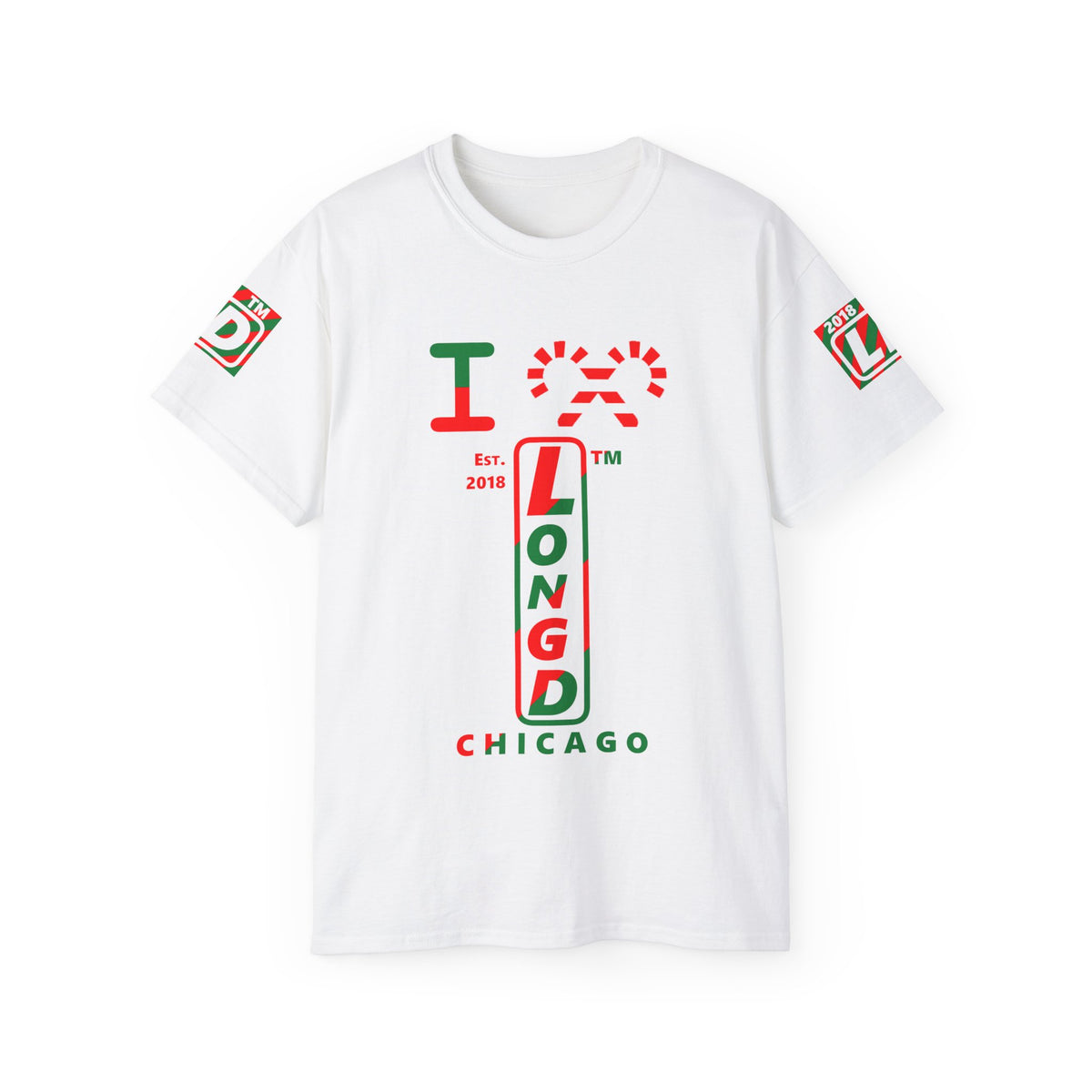 I candy cane LongD Chicago positive upright pixel-weighted 4-striped 4-print logo cotton tee