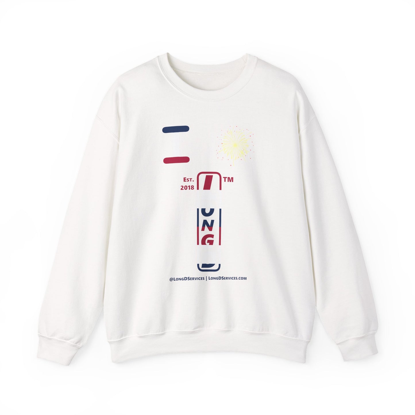 I Burst LongD positive horizontal 6-striped tag-domain upright logo crewneck sweatshirt