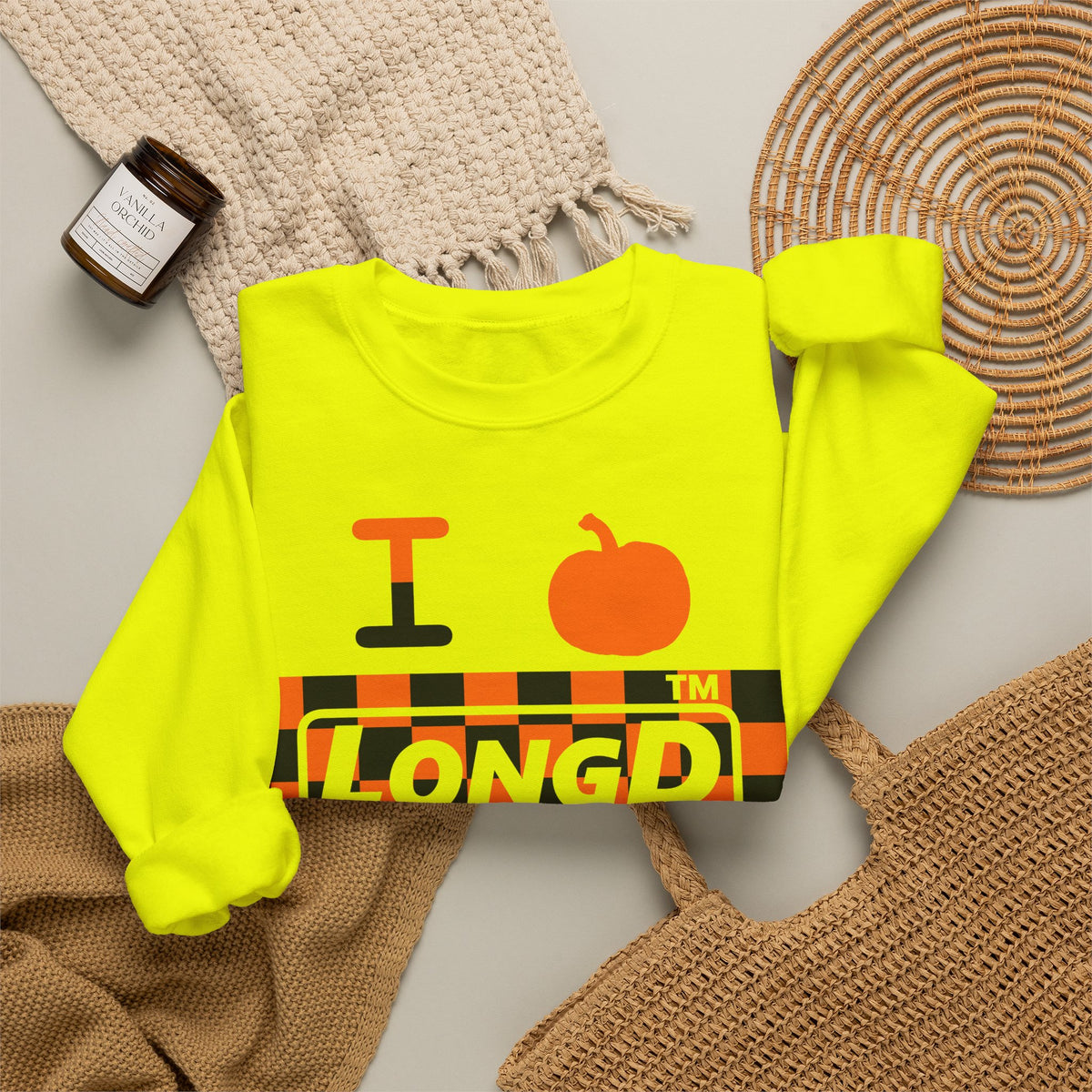 I pumpkin LongD Chicago negative checkered logo crewneck sweatshirt