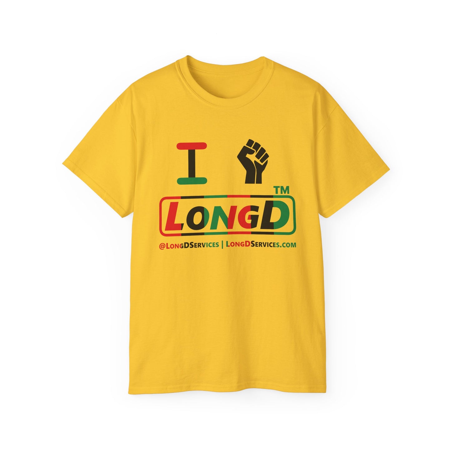 I fist LongD positive vertical 6-striped tag-domain logo cotton tee