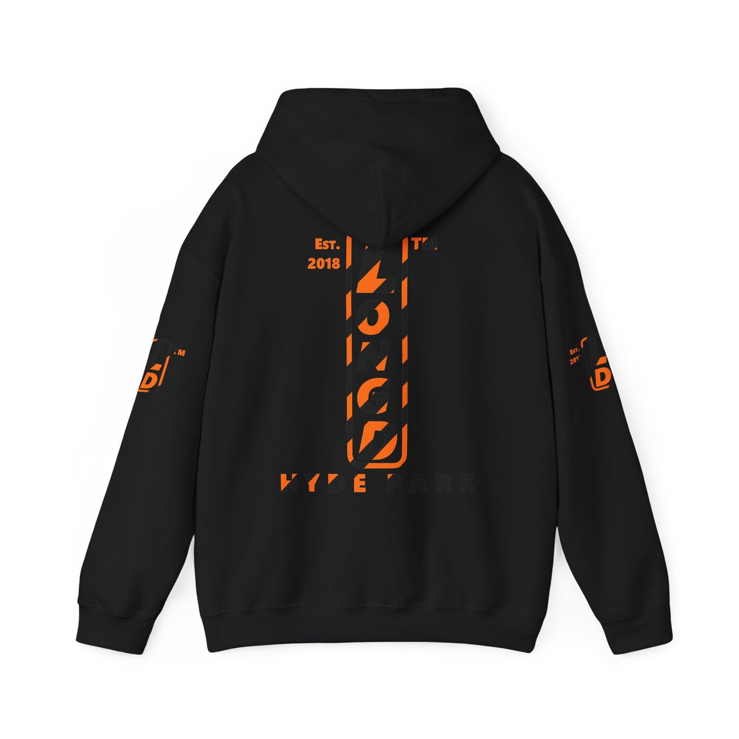 LongD Hyde Park positive upright pixel-weighted 12-striped 4-print logo (Halloween colors) hoodie