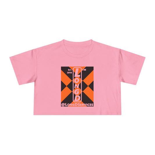 LongD Tag negative upright mixed argyle logo (Halloween colors) crop tee