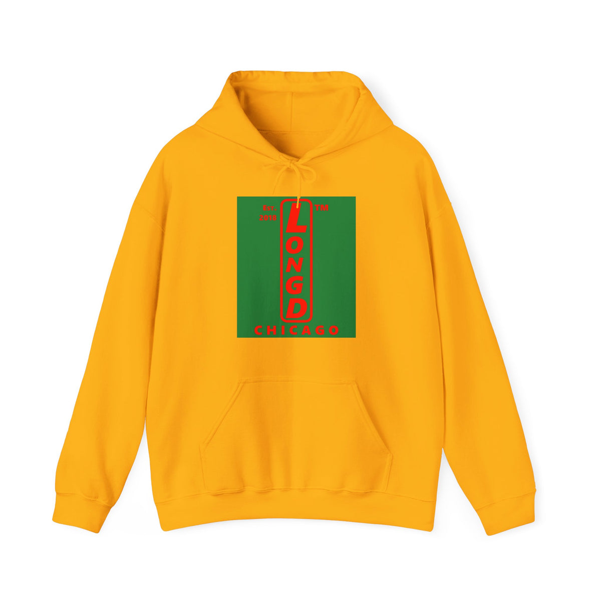 LongD Chicago upright logo positive red on negative green (Xmas colors) hoodie