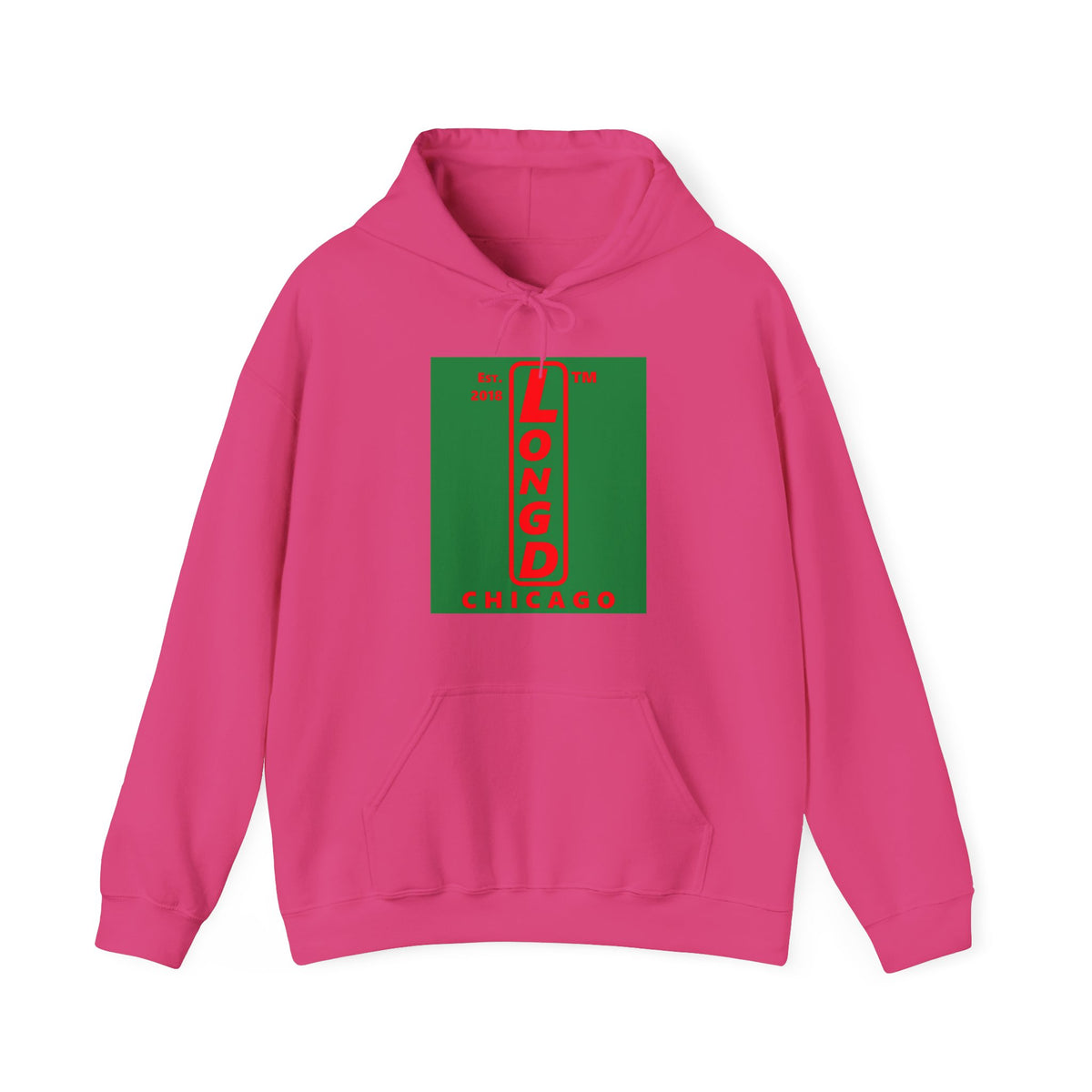 LongD Chicago upright logo positive red on negative green (Xmas colors) hoodie