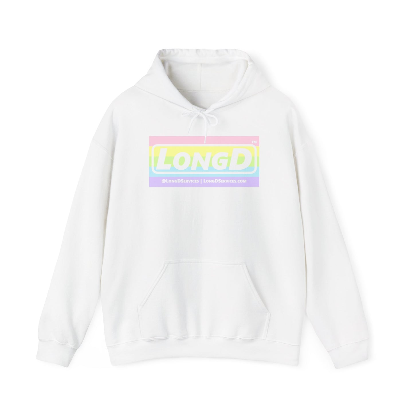 LongD® Logo Hoodie pastel striped negative text coloration