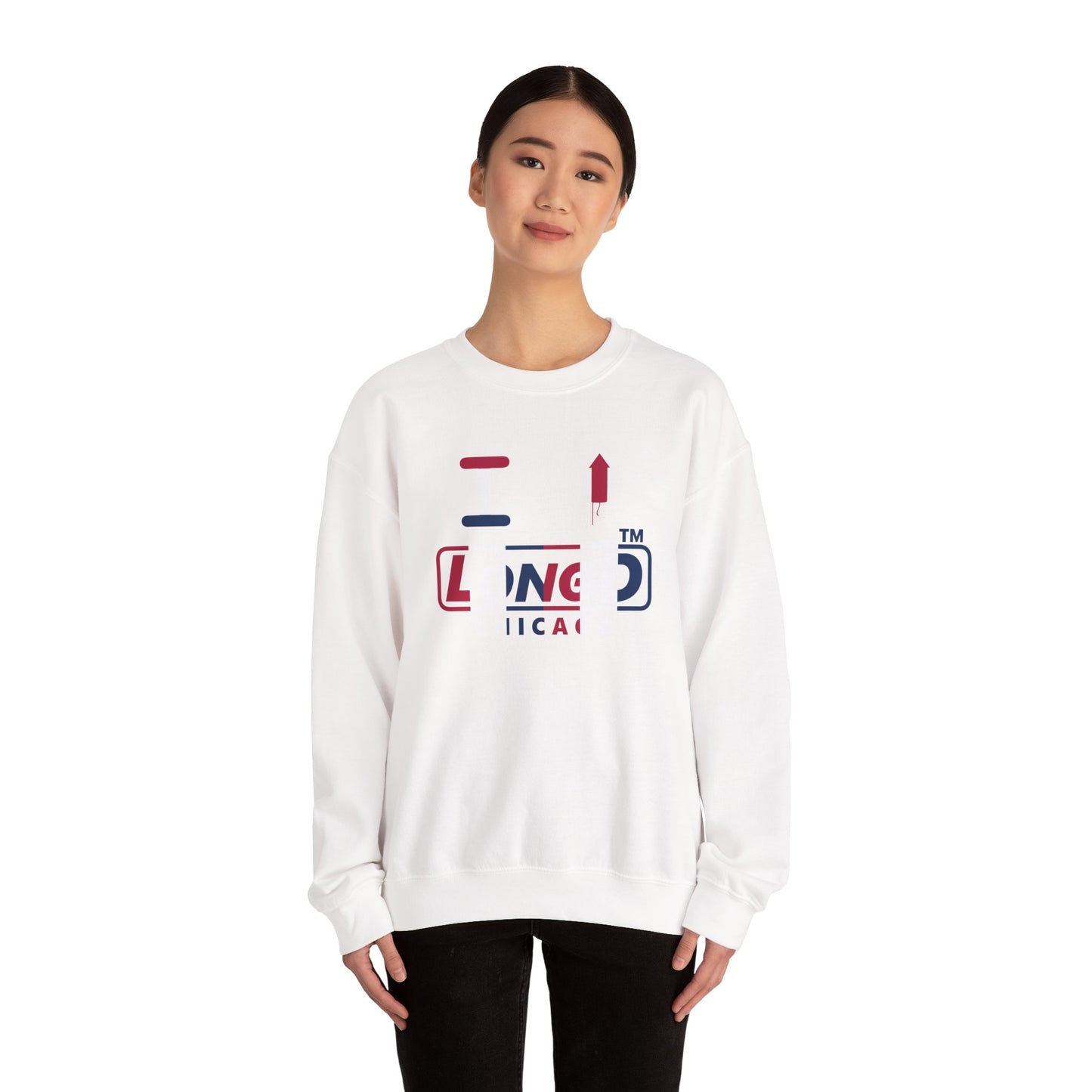 I firecracker LongD positive vertical 6-striped Chicago logo crewneck sweatshirt