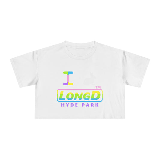 I Bunny LongD positive horizontal striped Hyde Park Logo Crop Tee