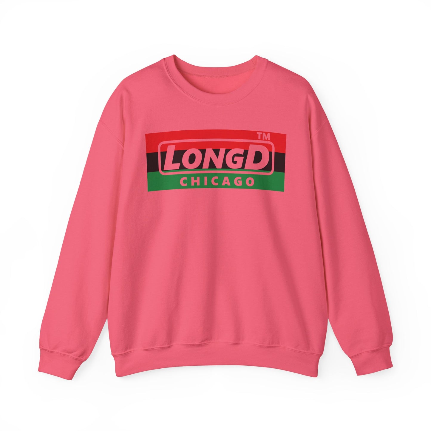 LongD negative horizontal 3-striped Chicago logo crewneck sweatshirt (Juneteenth colors)