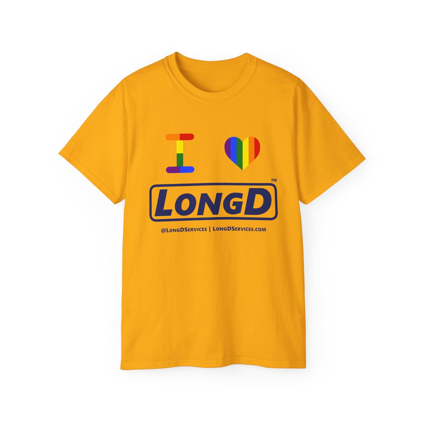 I Luv LongD® Official Logo Cotton Tee Pride rainbow heart and positive text logo
