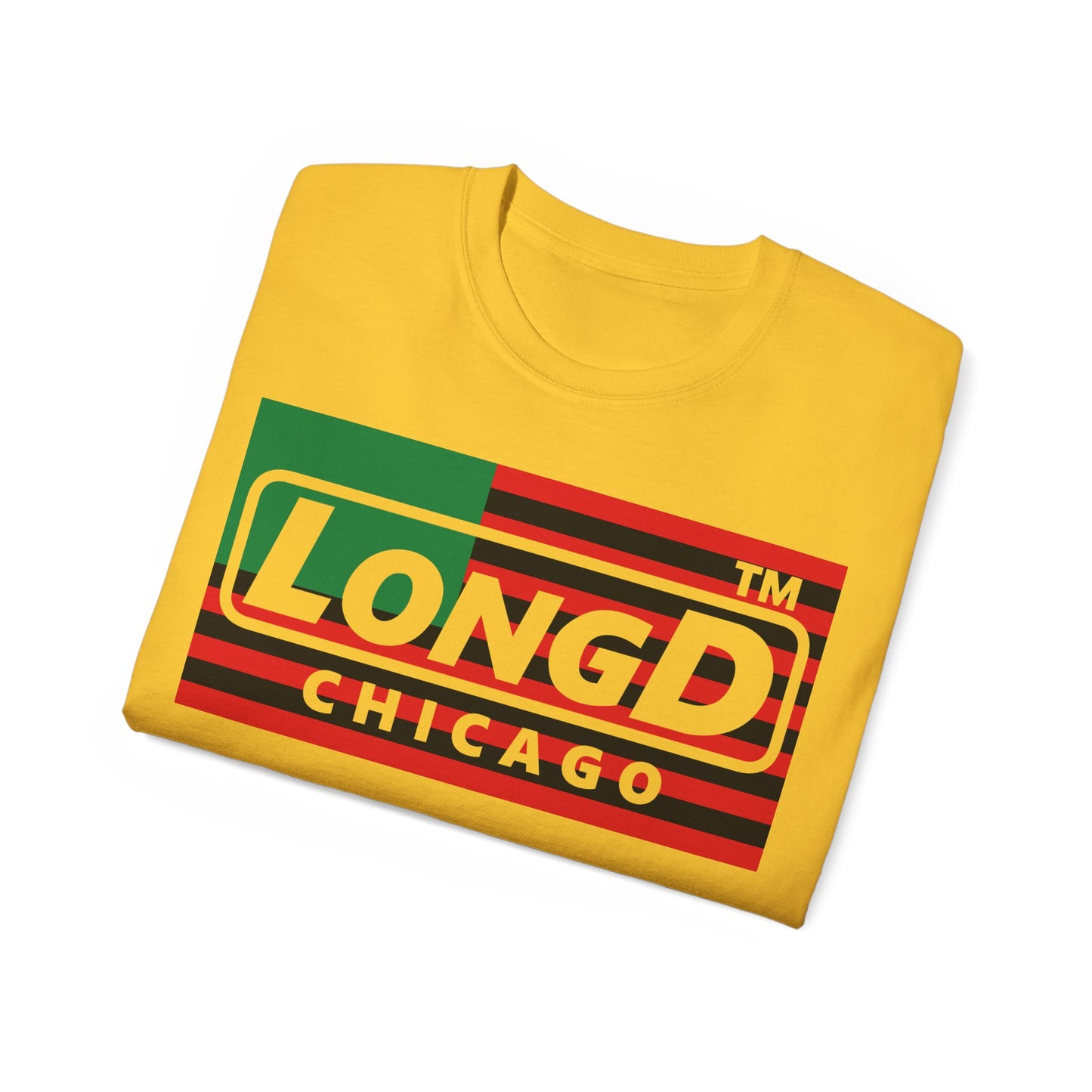 LongD negative flag Chicago logo cotton tee (Juneteenth colors)