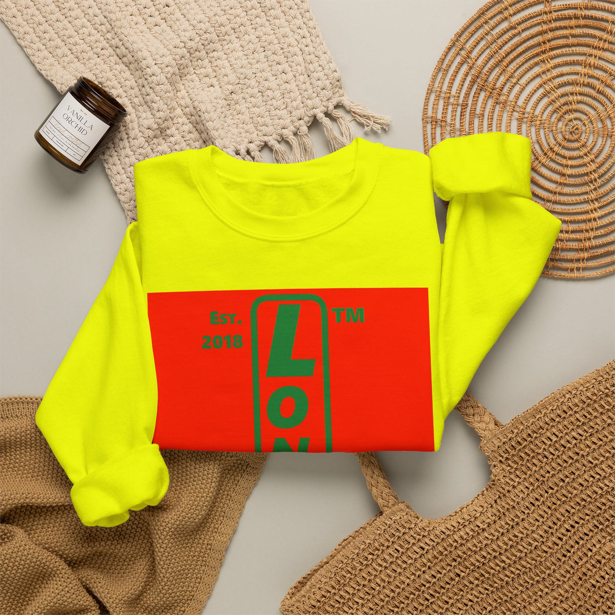 LongD Chicago upright logo positive green on negative red (Xmas colors) crewneck sweatshirt