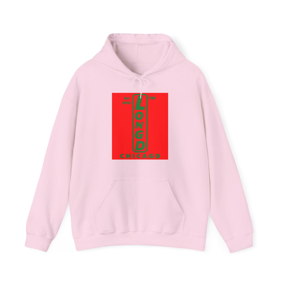LongD Chicago upright logo positive green on negative red (Xmas colors) hoodie