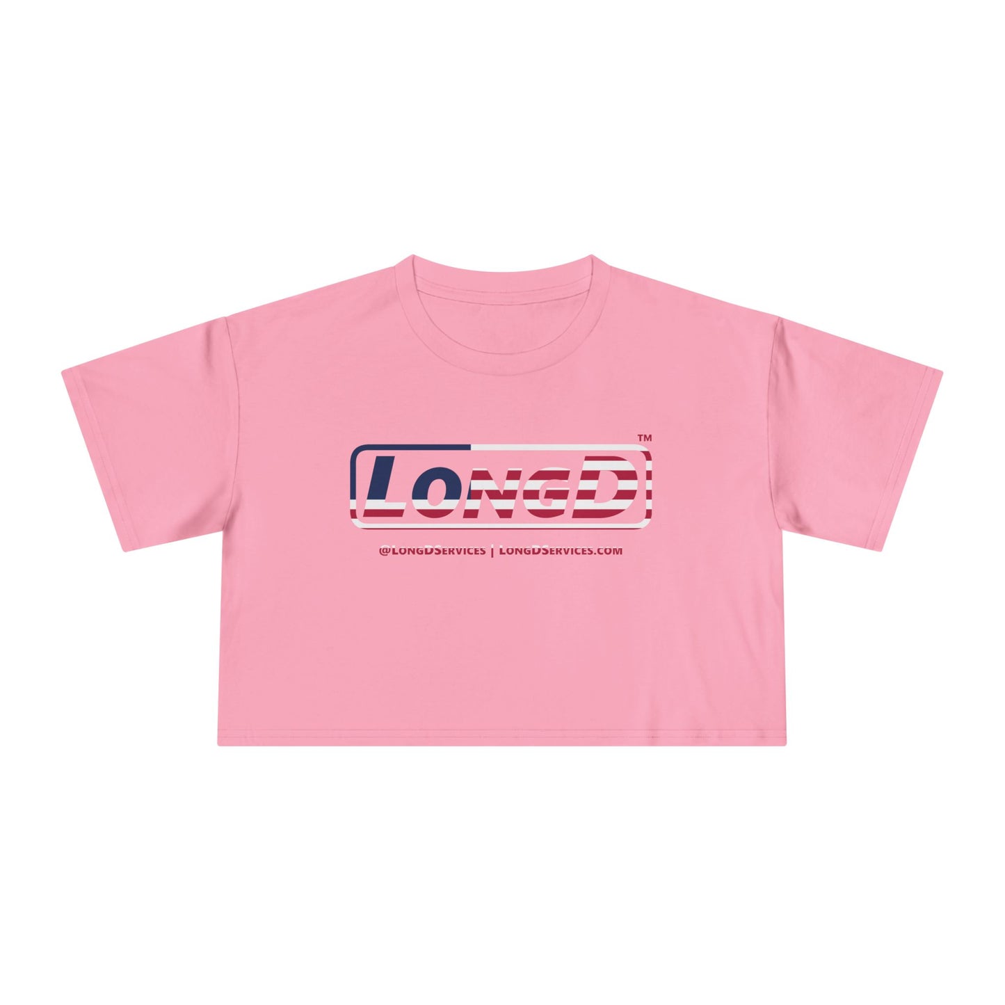 LongD Logo Women's Crop Tee Red, White & Blue positive flag