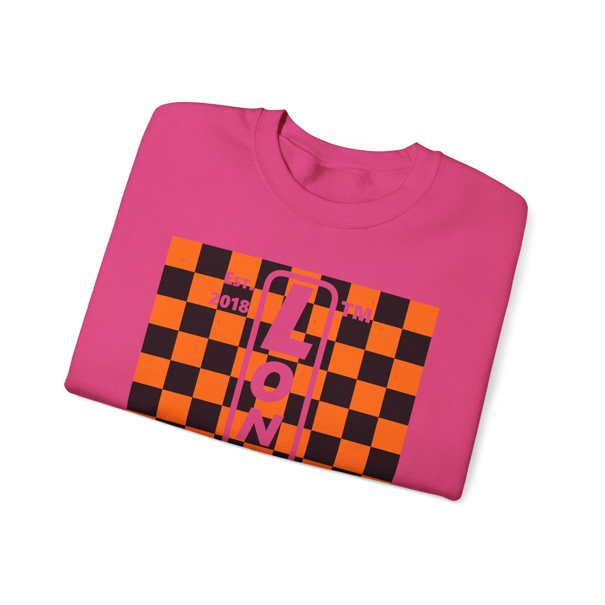 LongD Hyde Park negative upright checkered logo (Halloween colors) crewneck sweatshirt