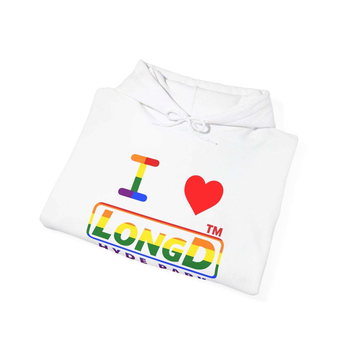 I Luv LongD® positive horizontal striped Hyde Park logo hoodie (Pride colors)