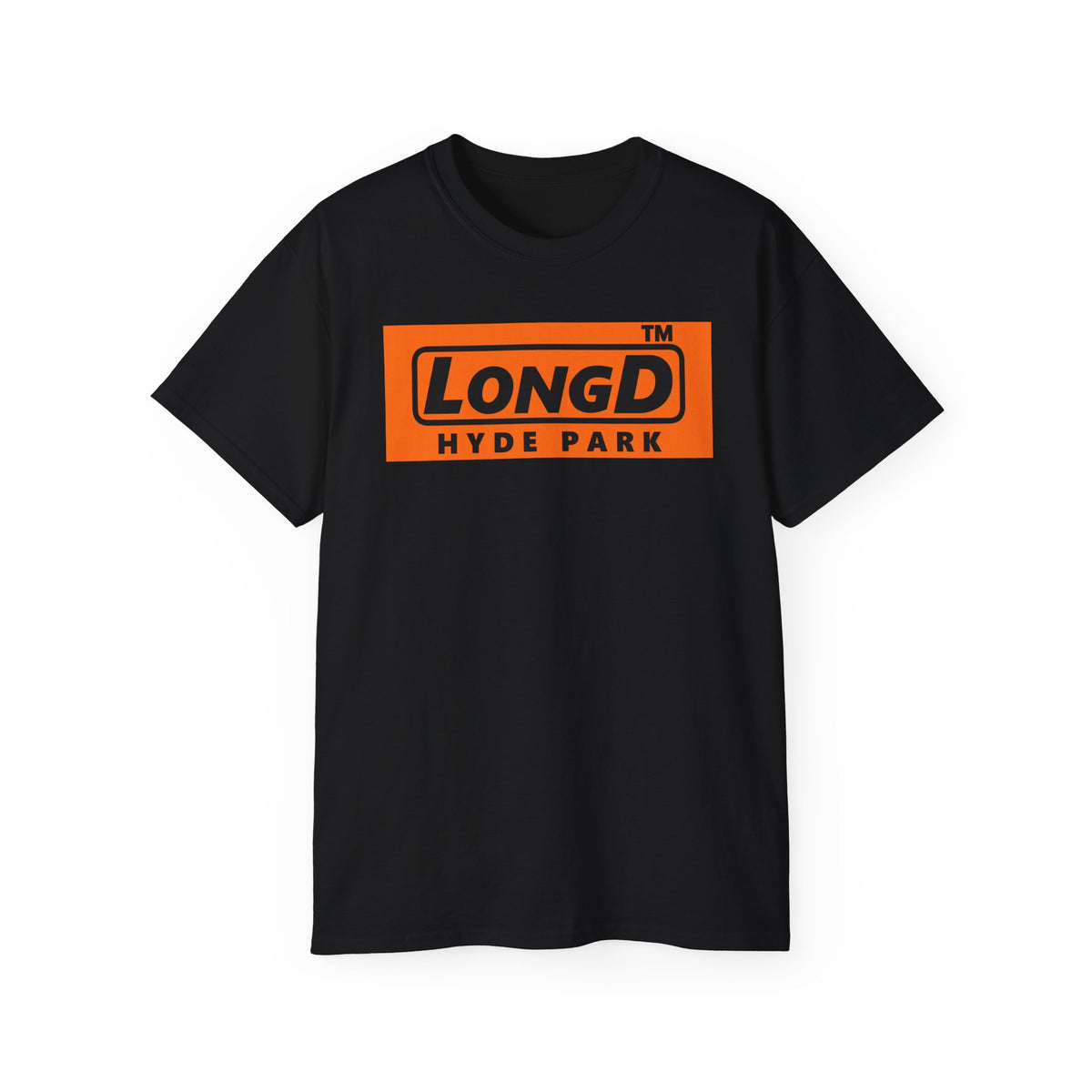 LongD Hyde Park logo Black (000000) on orange (FE7518) (Halloween colors) cotton tee