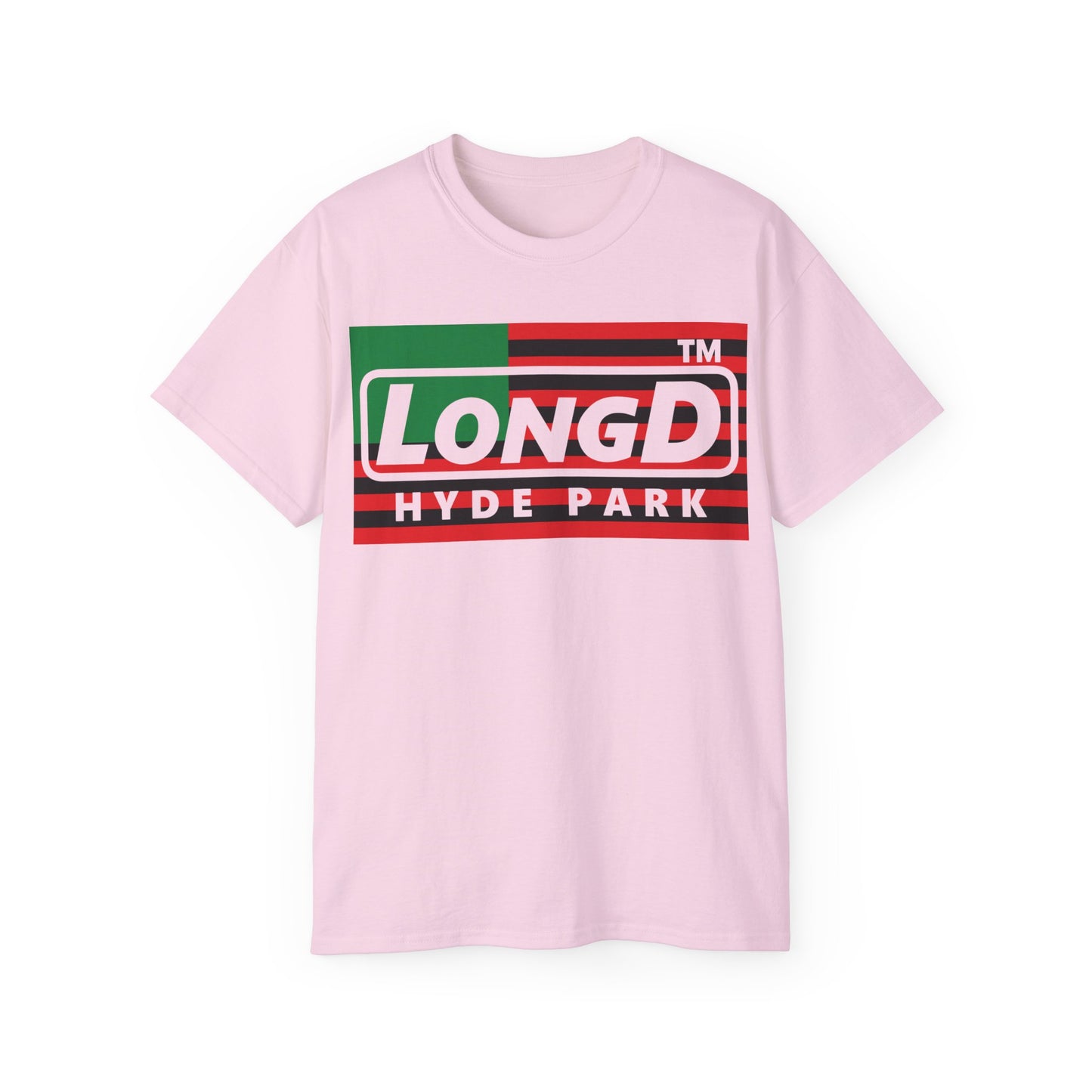 LongD negative flag Hyde Park logo cotton tee (Juneteenth colors)
