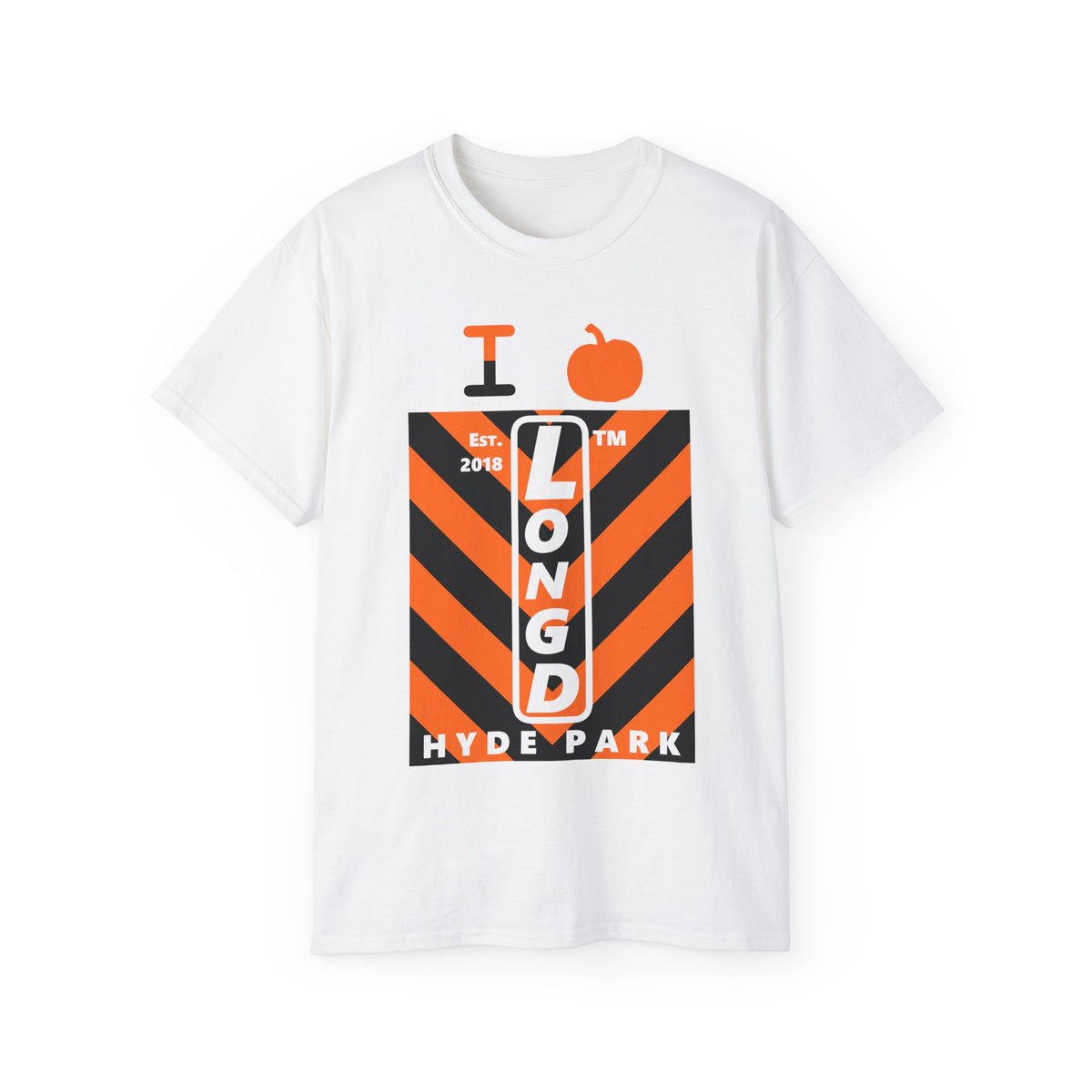 I pumpkin LongD Hyde Park negative upright downward chevron logo cotton tee