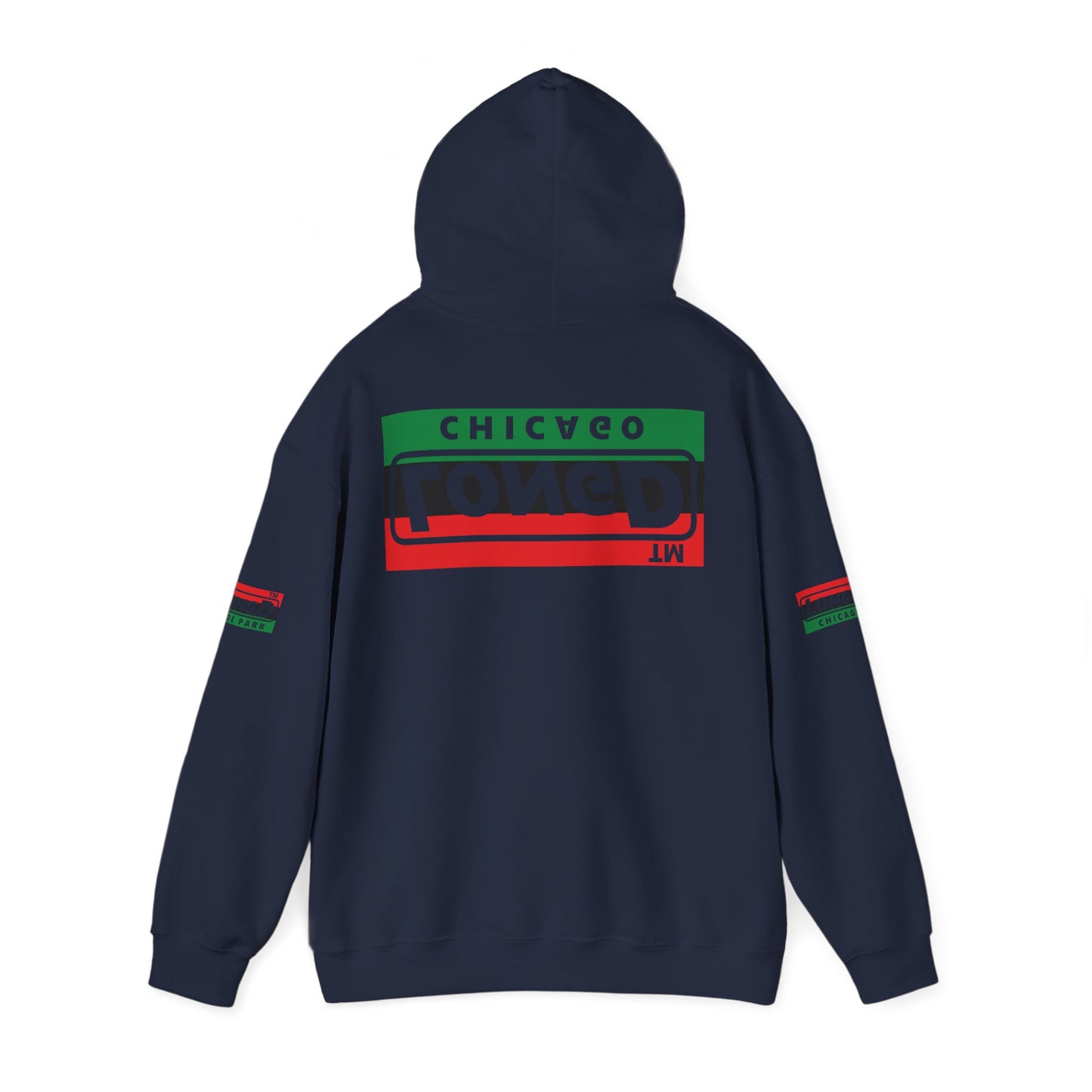 LongD® basic official Chicago 4-print flipped-back logo Hoodie (Juneteenth colors)