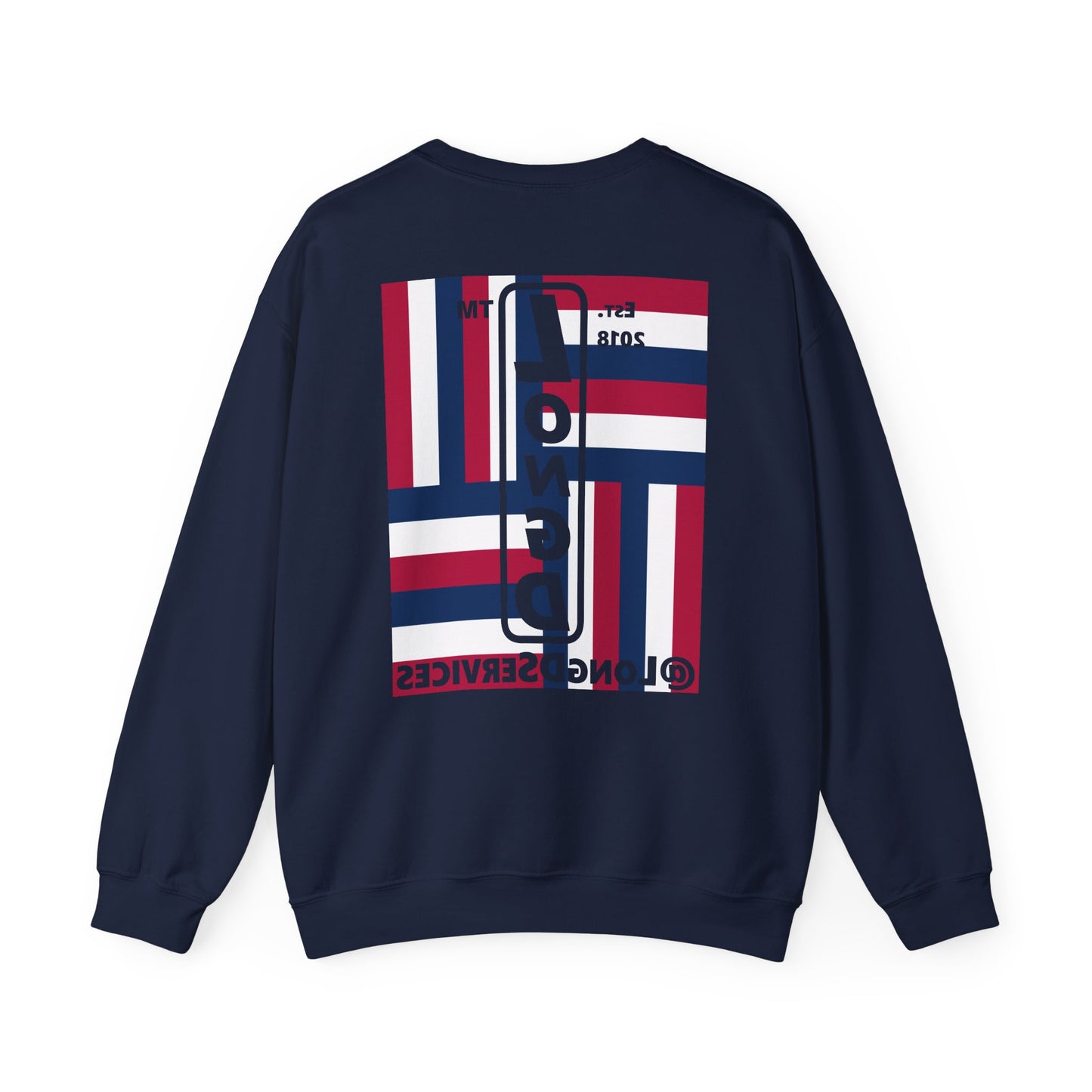 I Burst LongD negative windmill tag upright front-back logo crewneck sweatshirt