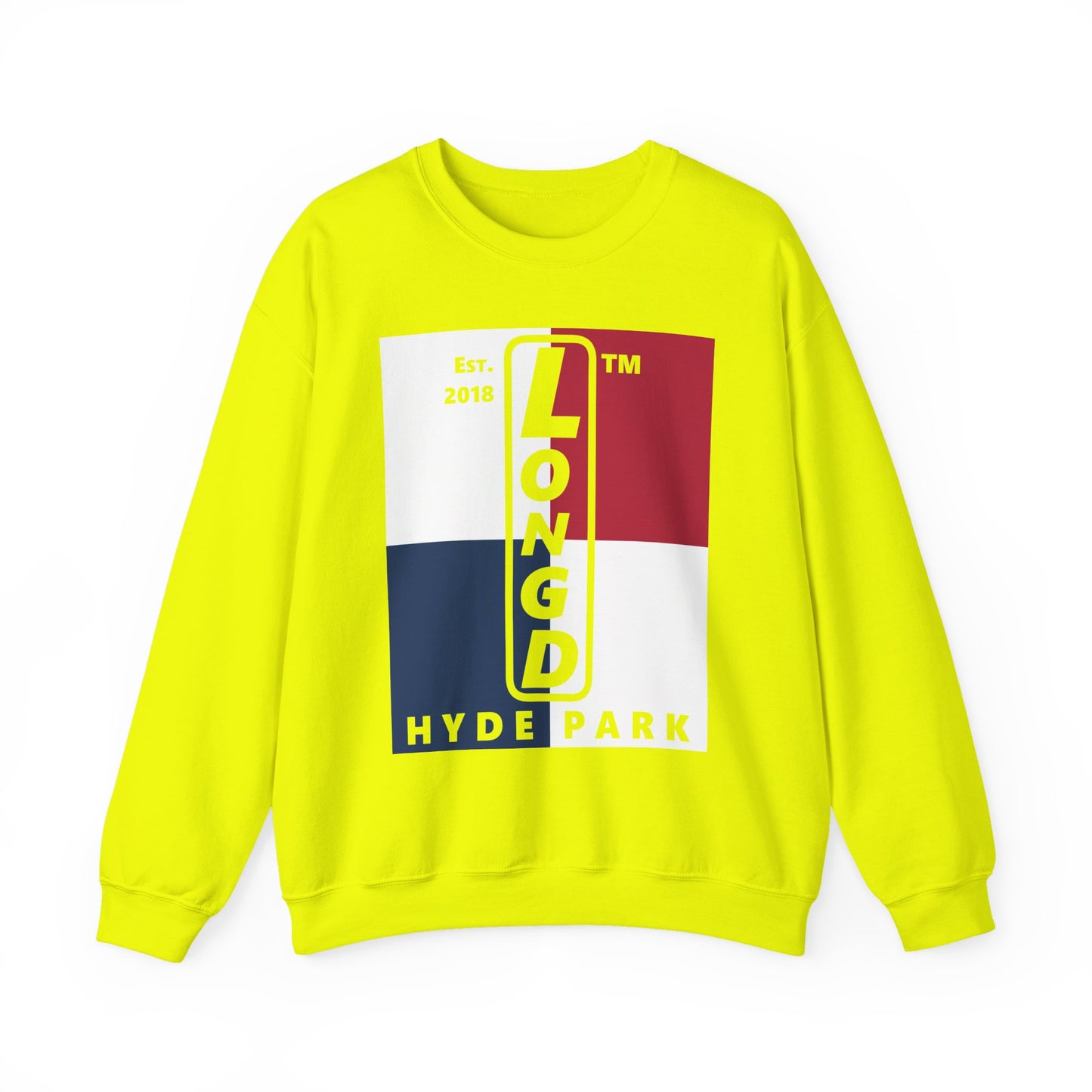 LongD negative quarters Hyde Park upright logo crewneck sweatshirt (patriotic colors)