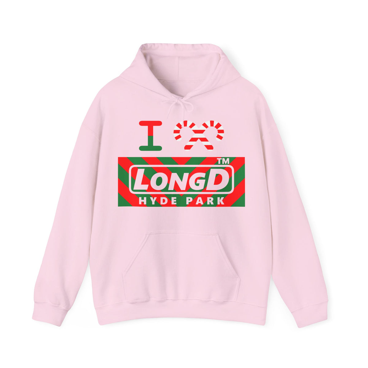 I candy cane LongD Hyde Park negative downward chevron logo hoodie