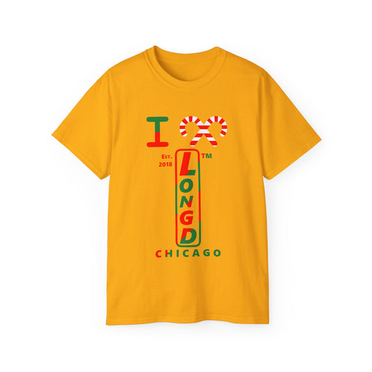 I candy cane LongD Chicago positive upright pixel-weighted 4-striped logo cotton tee