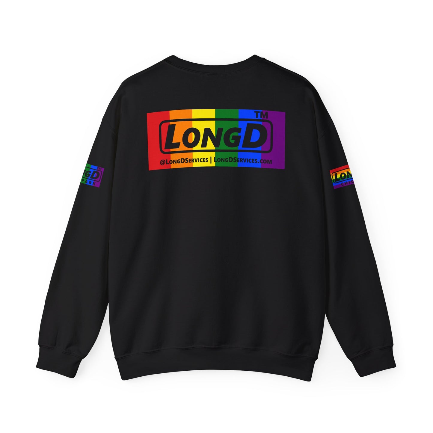 LongD official basic 4-print tag logo crewneck sweatshirt with Pride heart