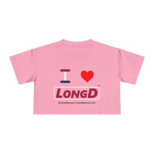 I Luv LongD Logo Women's Crop Tee Red, White & Blue positive