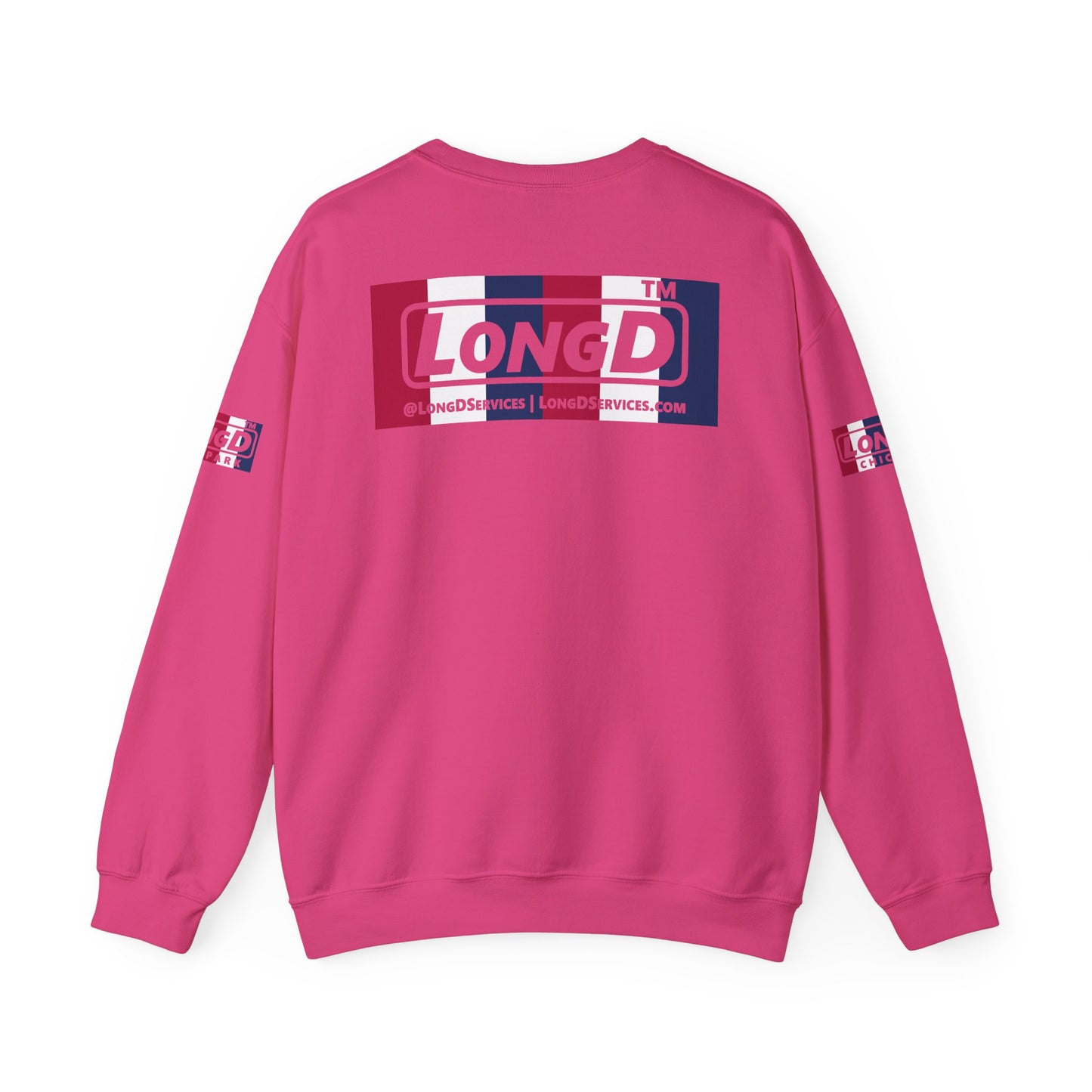 I firecracker LongD positive vertical 6-striped 4-print tag logo crewneck sweatshirt