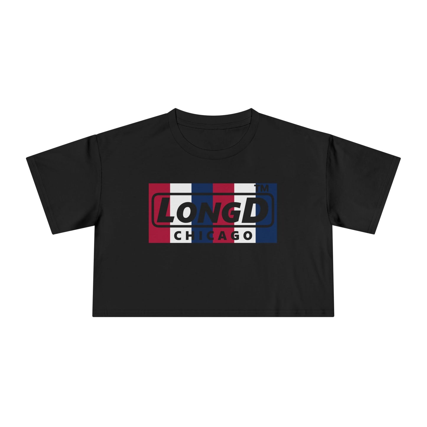LongD negative vertical 6-striped Chicago Logo Crop Tee (Patriotic colors)