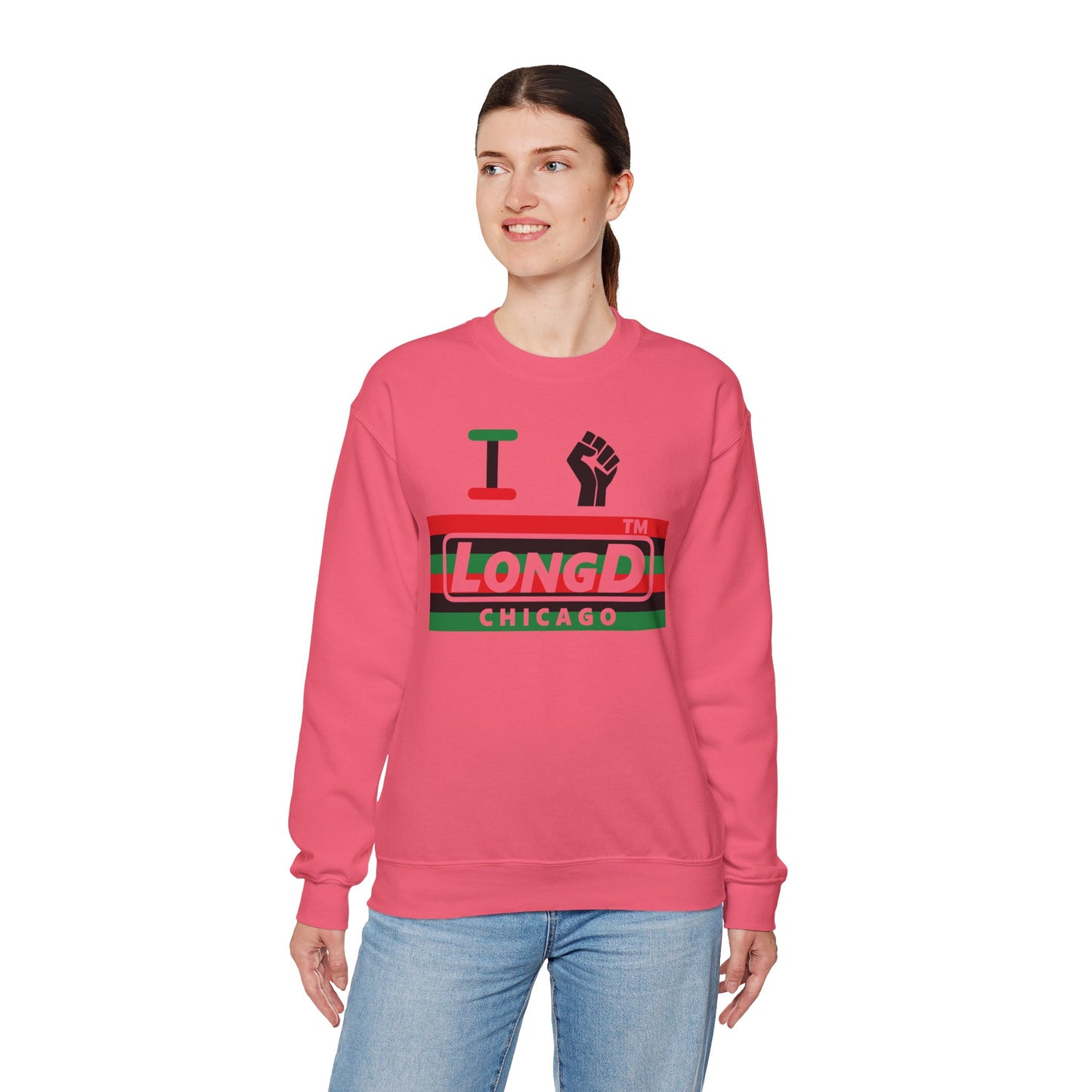 I fist LongD negative horizontal 6-striped Chicago logo crewneck sweatshirt
