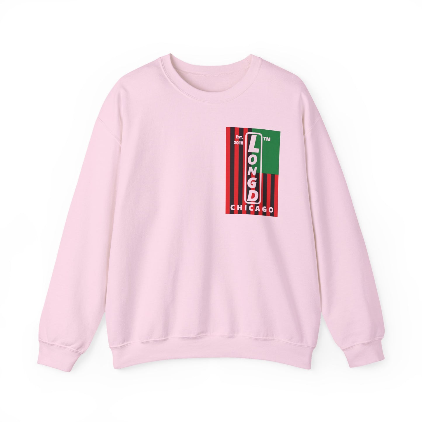LongD negative cropped flag single-breasted front-back Chicago upright logo crewneck sweatshirt (Juneteenth colors)