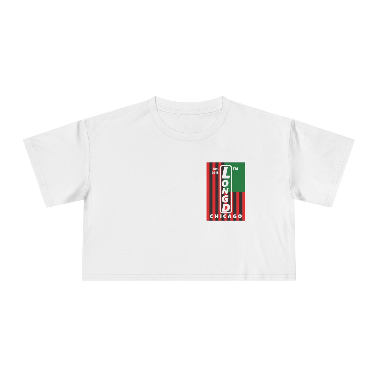 Negative flag upright single-breasted Chicago logo crop tee (Juneteenth colors)