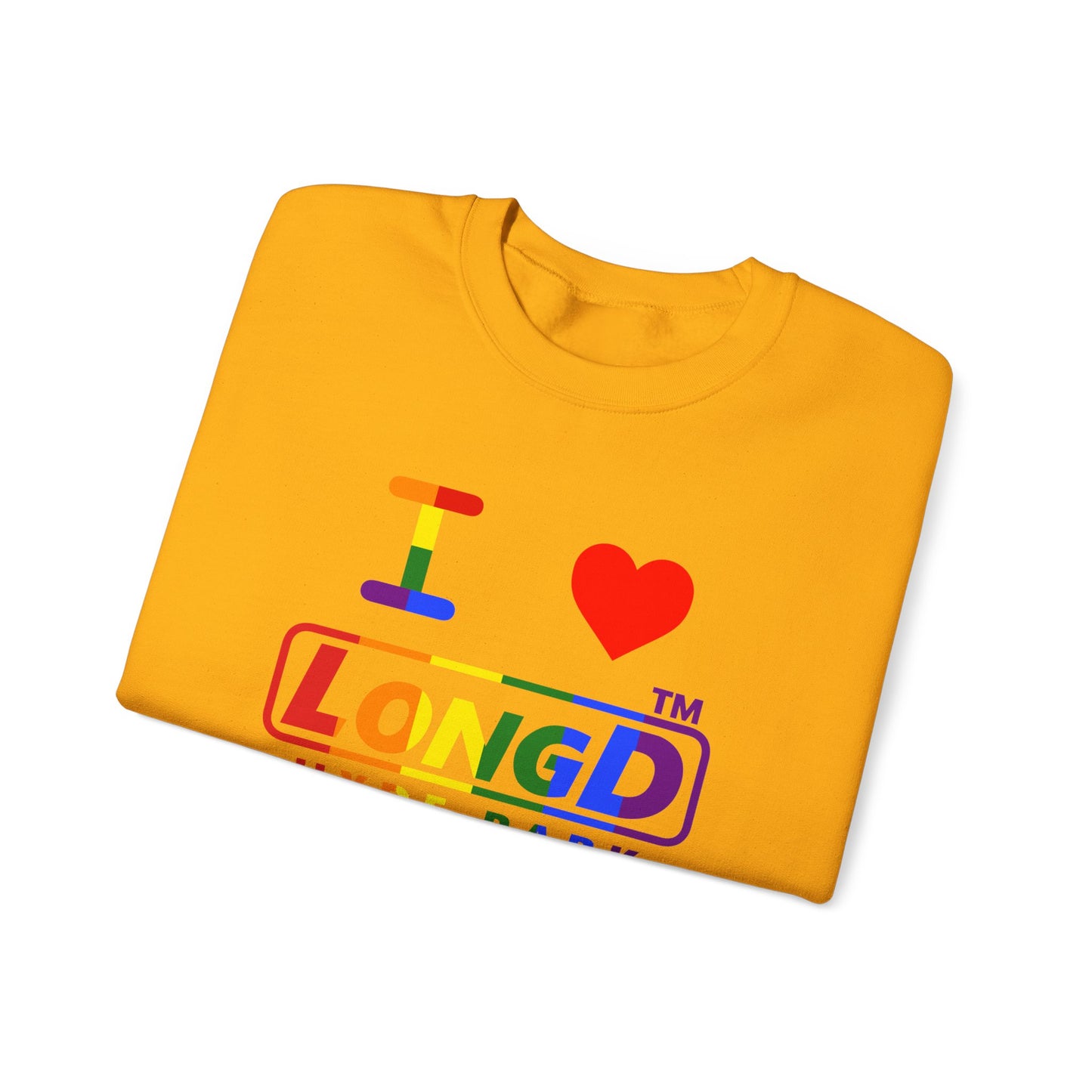 I Luv LongD positive vertical striped Hyde Park logo crewneck sweatshirt (Pride colors)