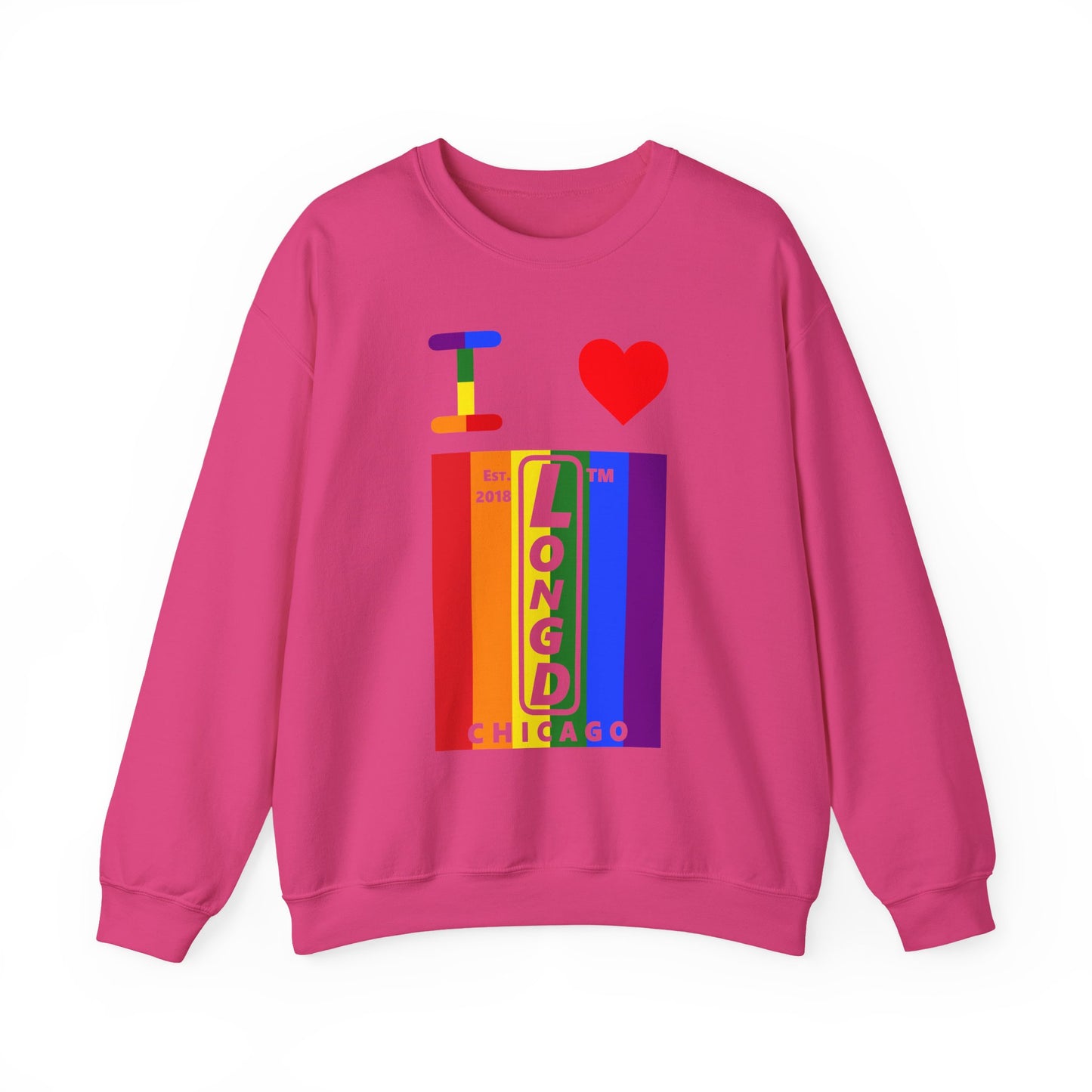 I Luv LongD negative vertical 6-striped Chicago upright logo crewneck sweatshirt