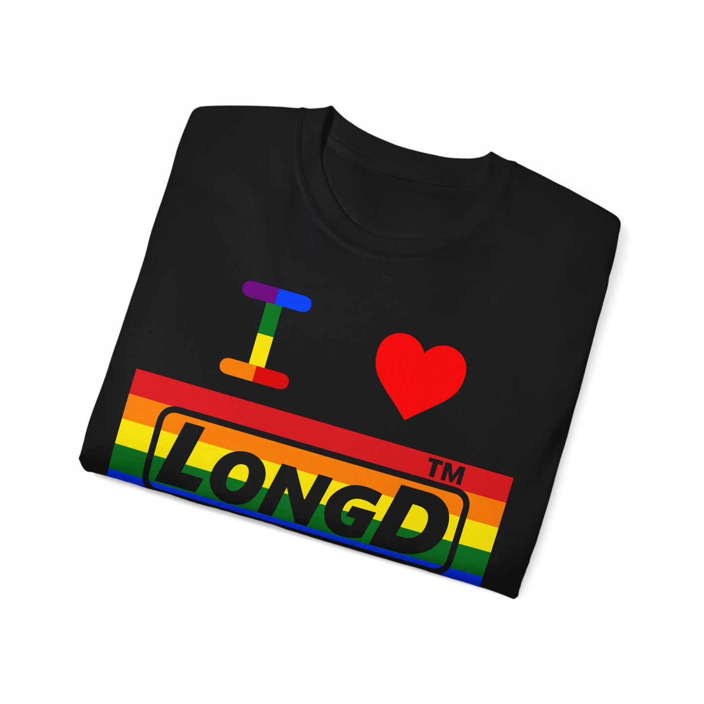 I Luv LongD negative horizontal striped Hyde Park logo cotton tee (Pride colors)