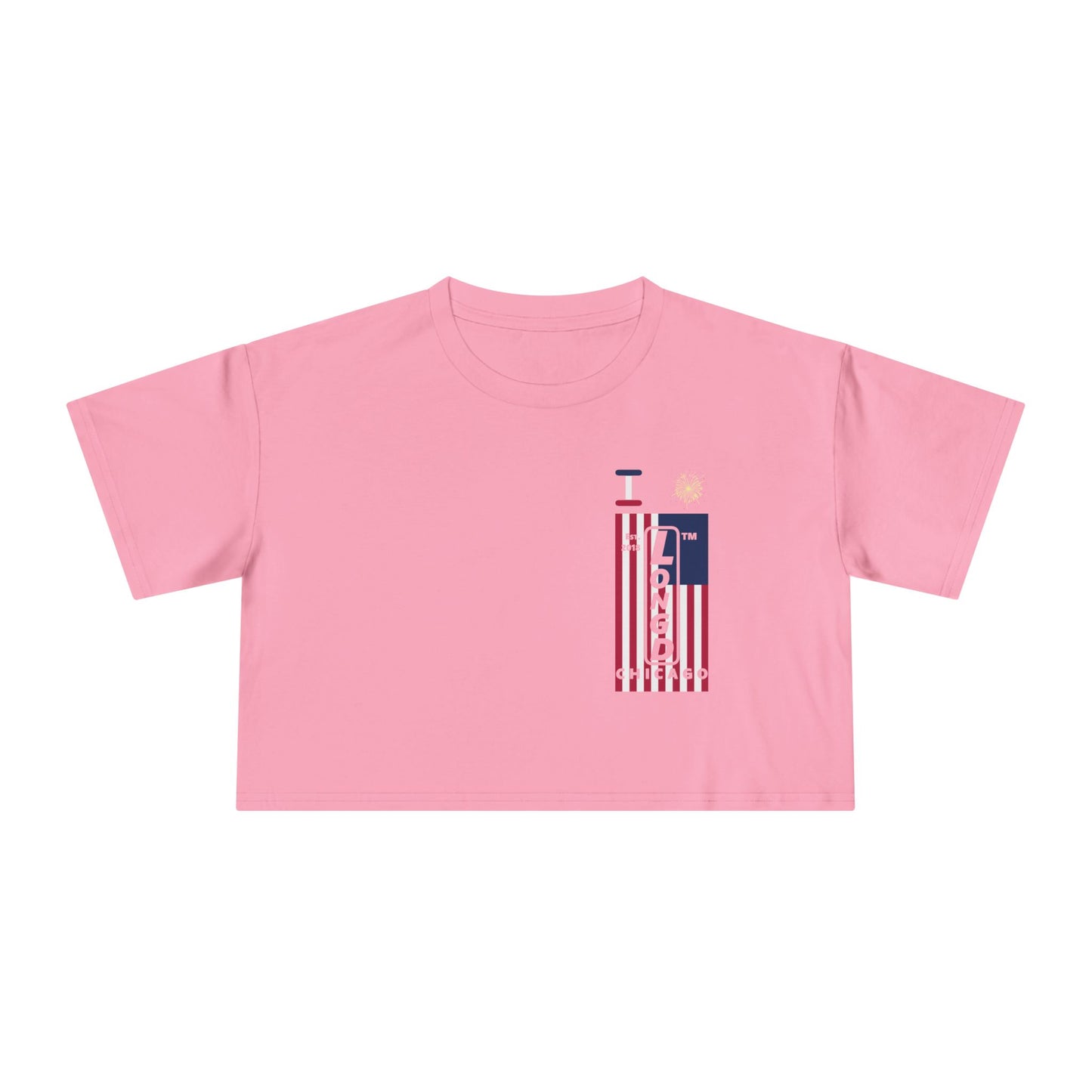 I burst LongD negative flag upright single-breasted Chicago logo crop tee