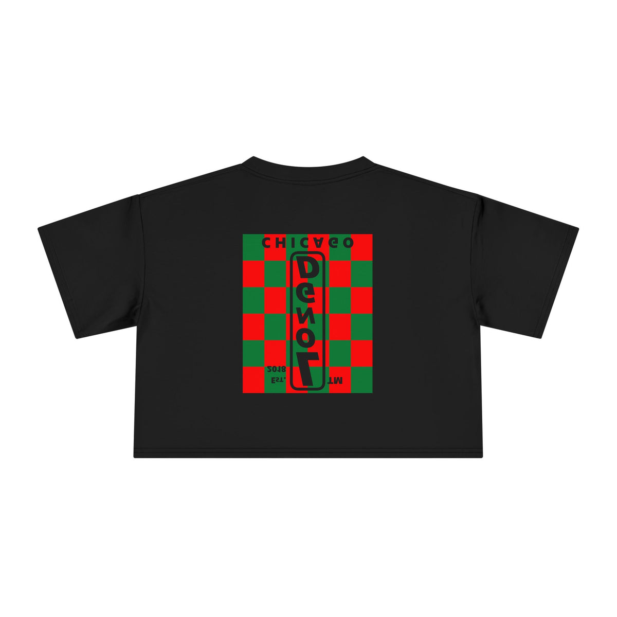 LongD Chicago negative upright checkered front-back logo (Xmas colors) crop tee