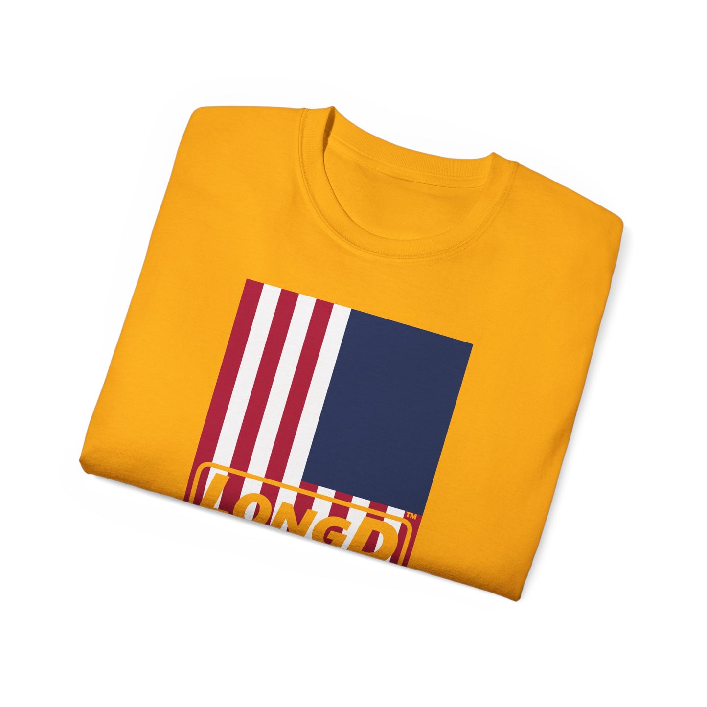 LongD® Logo Cotton Tee Red, White and Blue portrait (official proportions) flag negative text