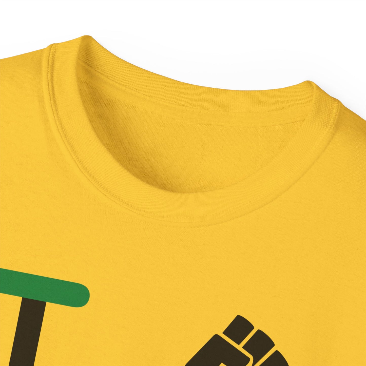 I fist LongD Cotton Tee negative horizontal striped Chicago upright logo (Juneteenth colors)
