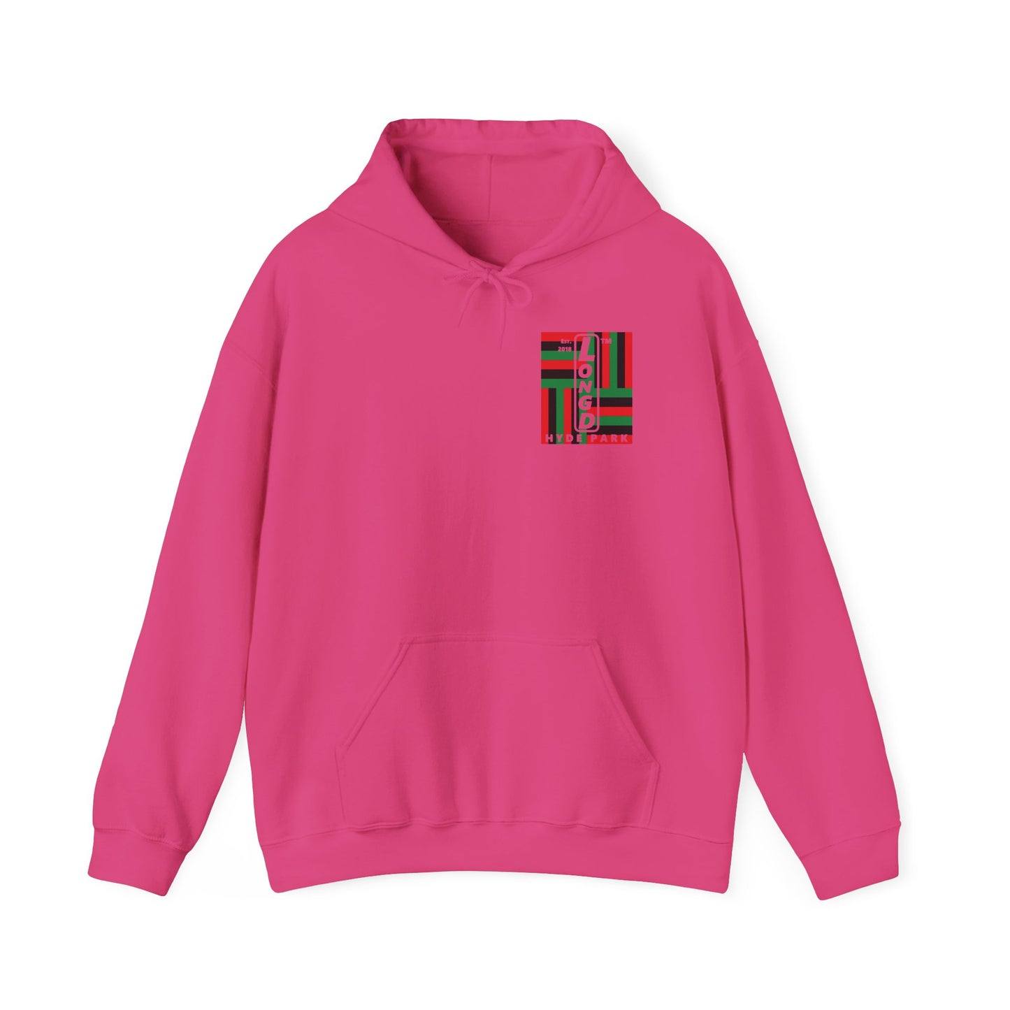 LongD single-breasted negative windmill front-back upright Hyde Park logo hoodie (Juneteenth colors)