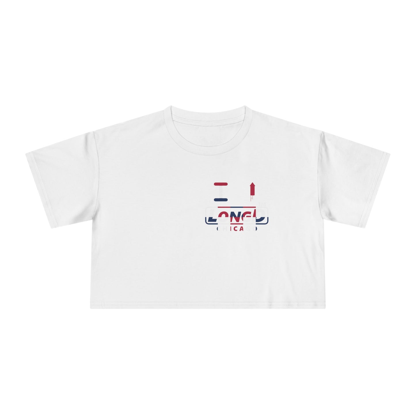 I firecracker LongD positive 2x5 single-breasted front-back Chicago Logo Crop Tee (Patriotic colors)