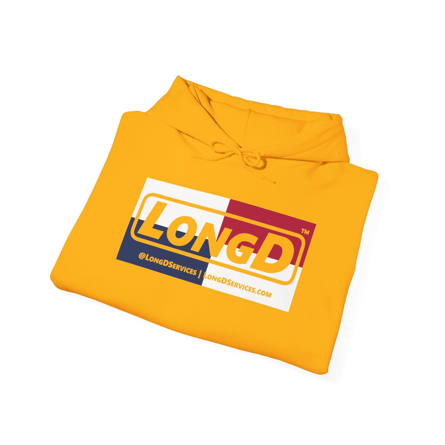 LongD® Logo Hoodie red, white and blue negative quarters