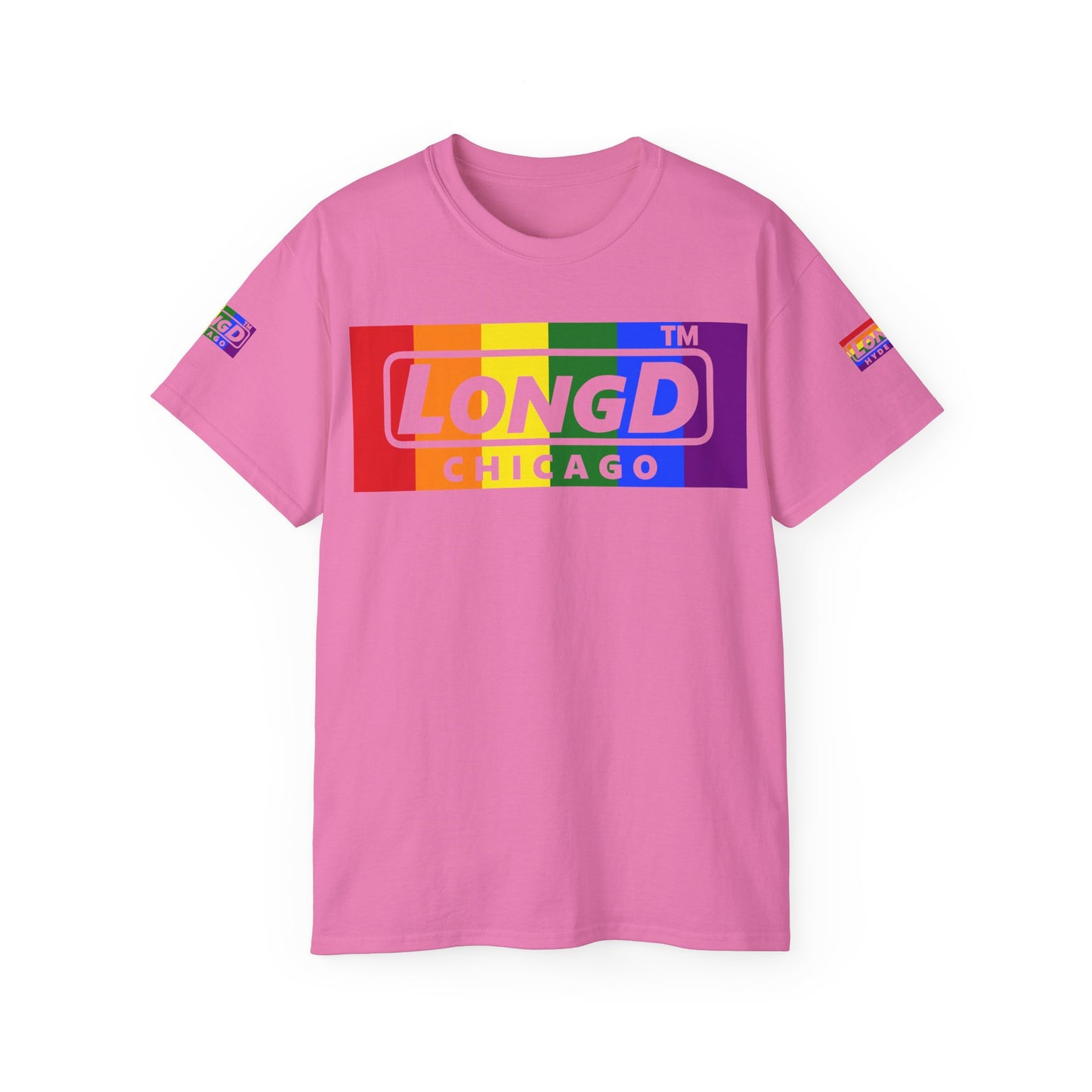 LongD negative vertical striped 4-print Chicago logo cotton tee (Pride colors)