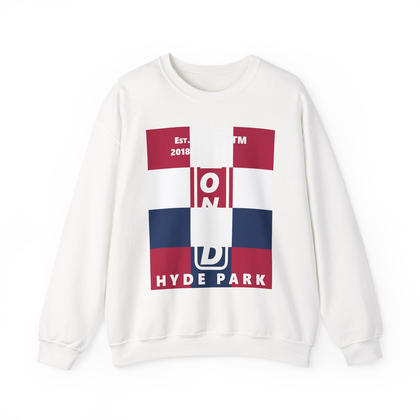 LongD negative 4x3 Hyde Park upright logo crewneck sweatshirt (patriotic colors)