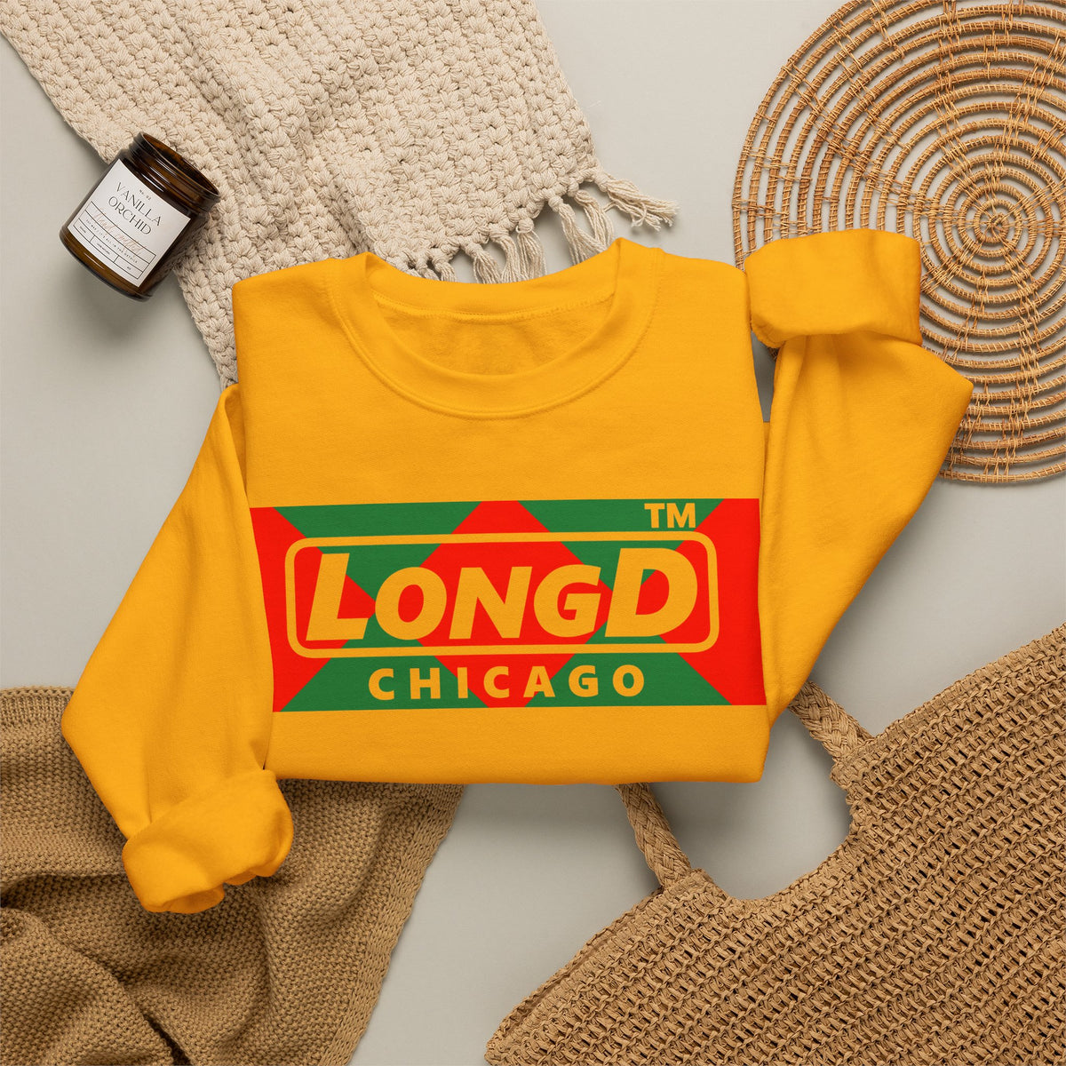 LongD Chicago negative big argyle logo (Xmas colors) crewneck sweatshirt