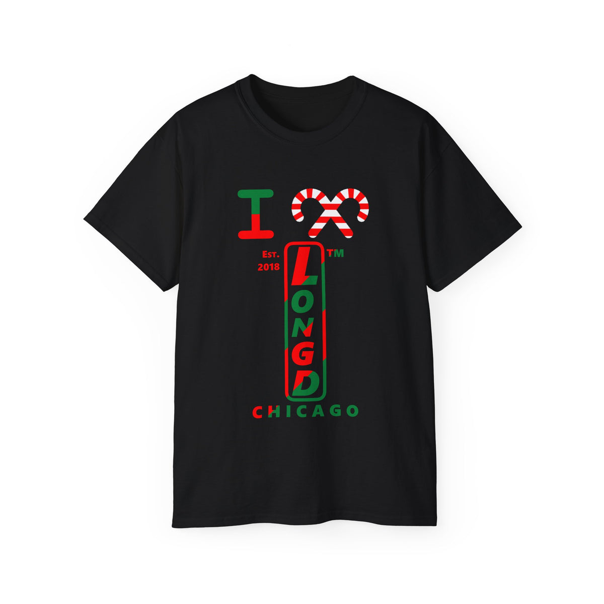 I candy cane LongD Chicago positive upright pixel-weighted 4-striped logo cotton tee