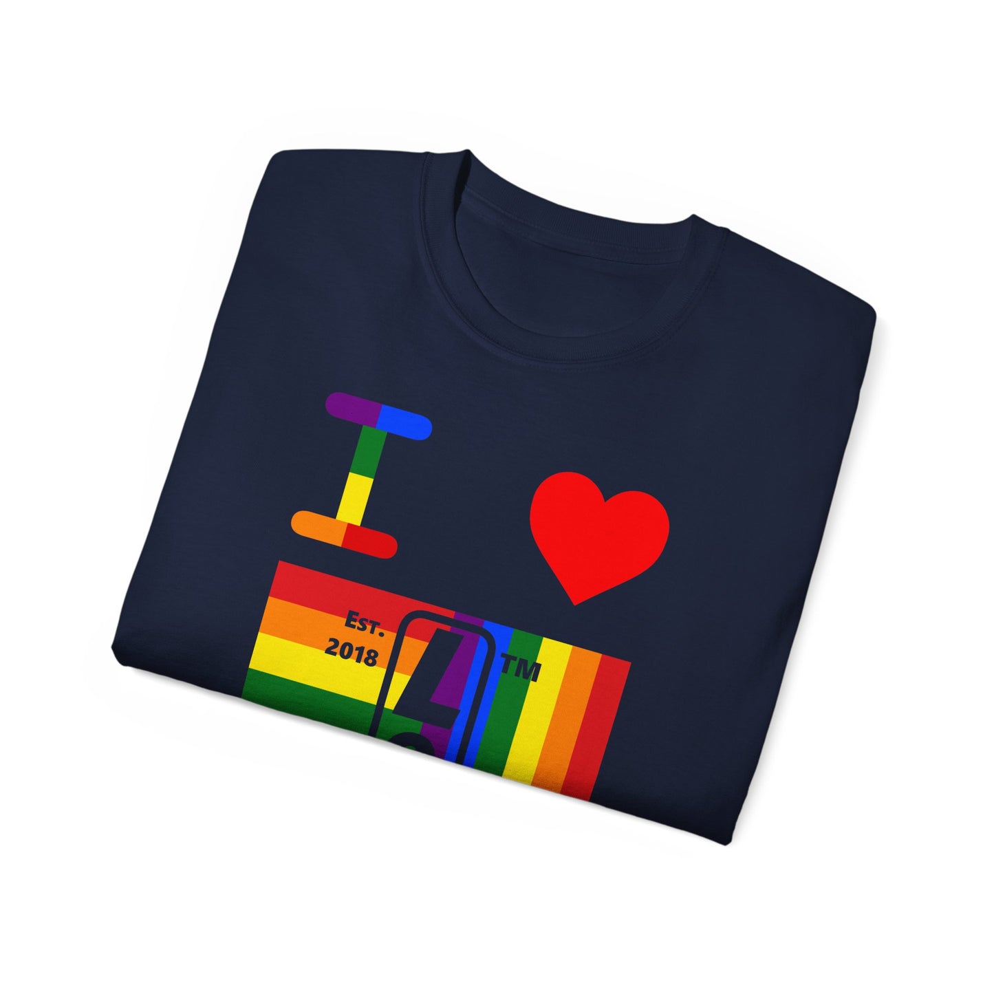 I Luv LongD Cotton Tee negative windmill Hyde Park upright logo (Pride colors)